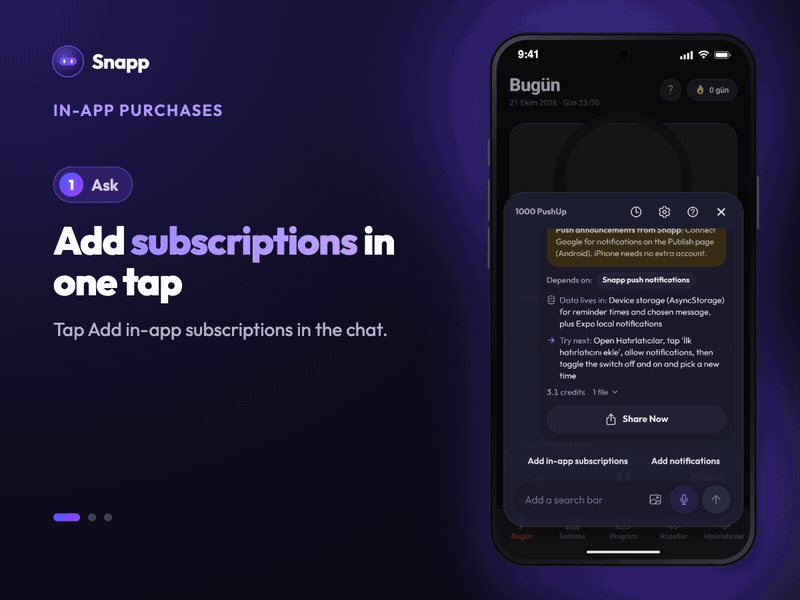 Adding in-app subscriptions to an app in Snapp