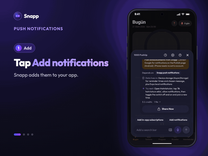 Adding and sending a push notification in Snapp