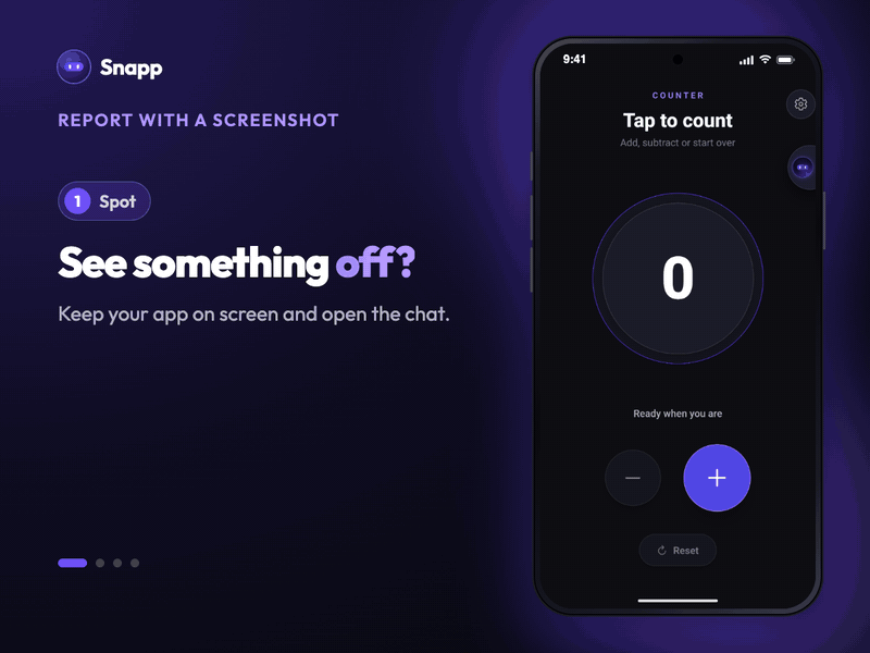 Reporting a problem with a screenshot in Snapp