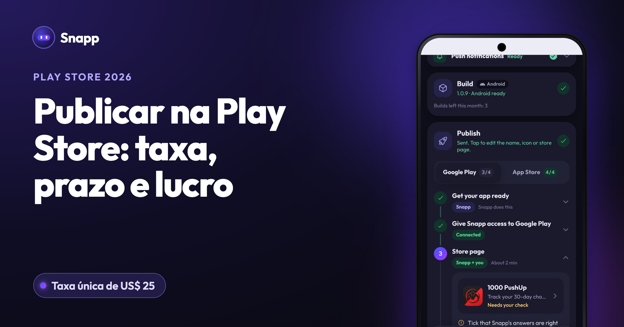 Como publicar um app na Play Store em 2026: taxa, prazo e como ganhar dinheiro