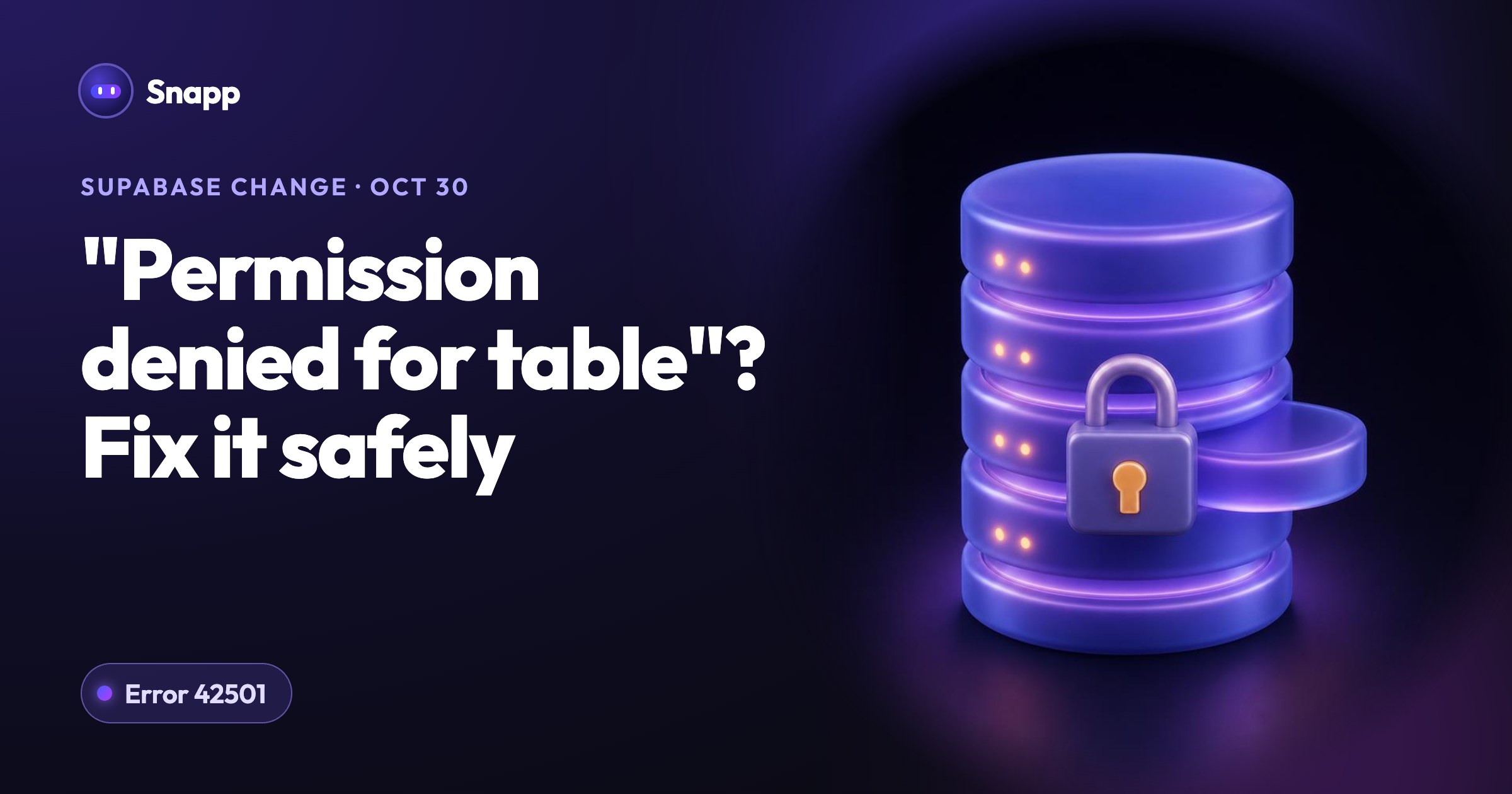 Supabase "permission denied for table" (42501) after October 30, 2026: the safe fix